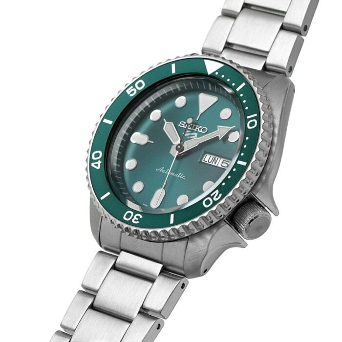 Seiko 5 Sports Automatic Green Dial Silver Steel Strap Watch For Men - SRPD61K1 - Image 7